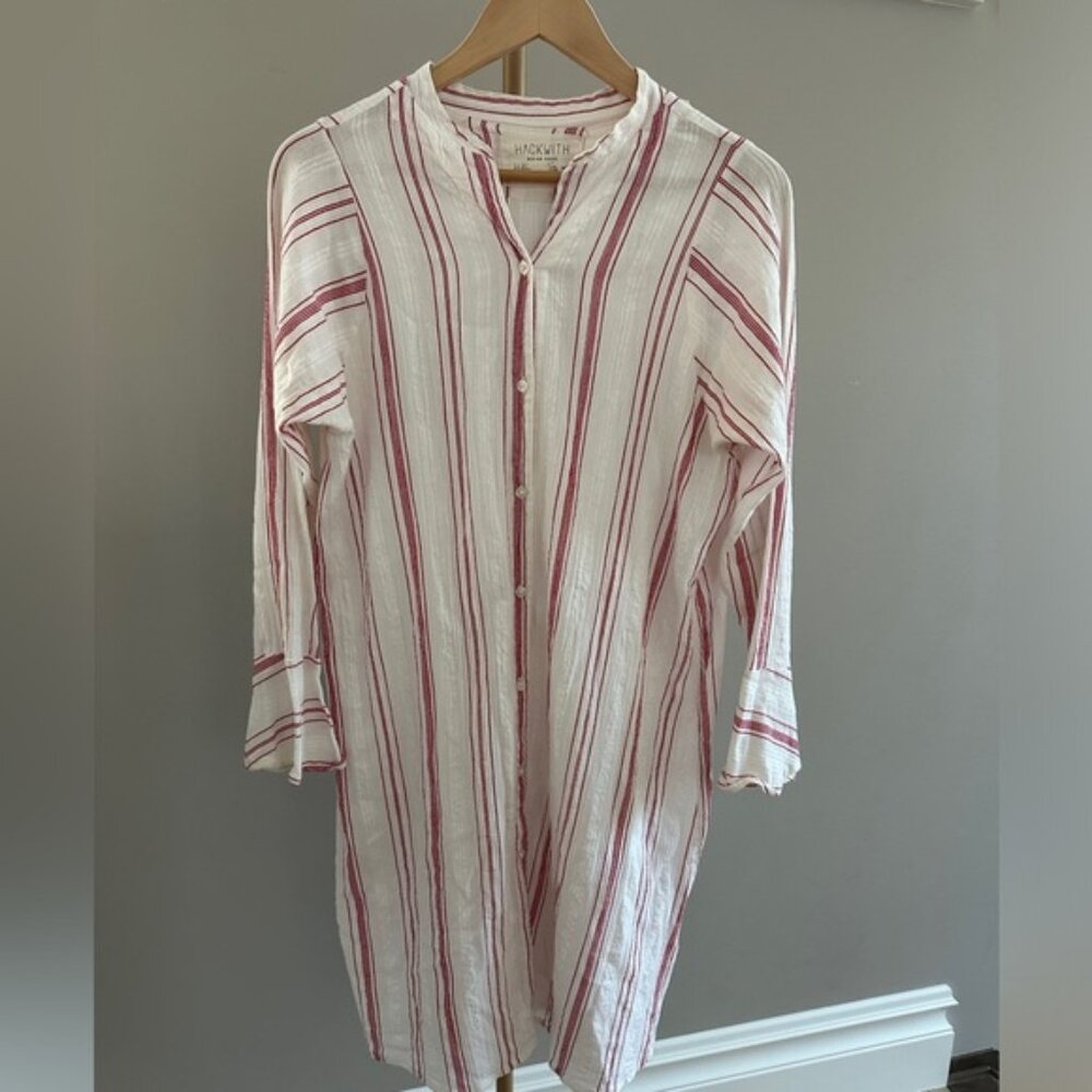Hackwith Design House HDH Hal Striped Button-Down Shirt Dress Tunic XS/S Minimal